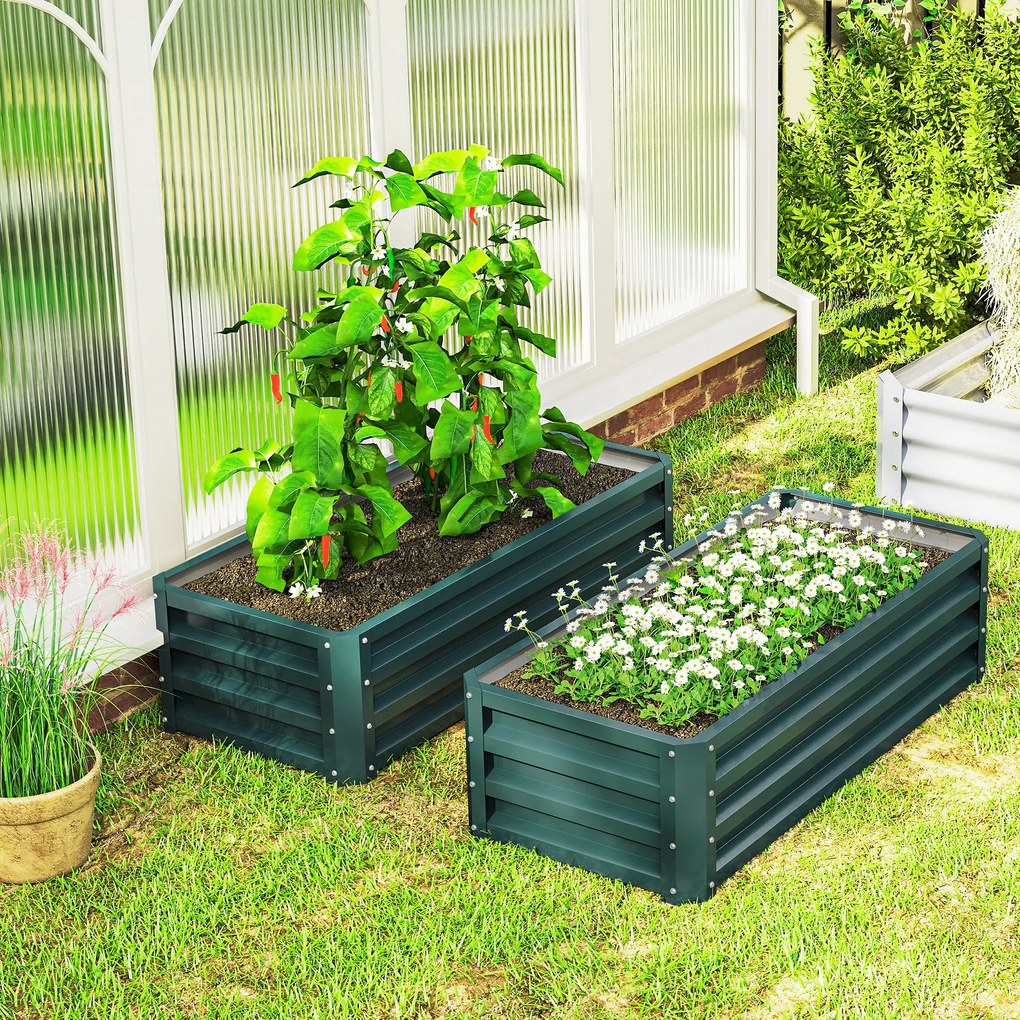 Outsunny Set 2 paturi ridicate metalice, fund deschis, pentru grădină și balcon, 110x50x30cm, Verde | Aosom Romania