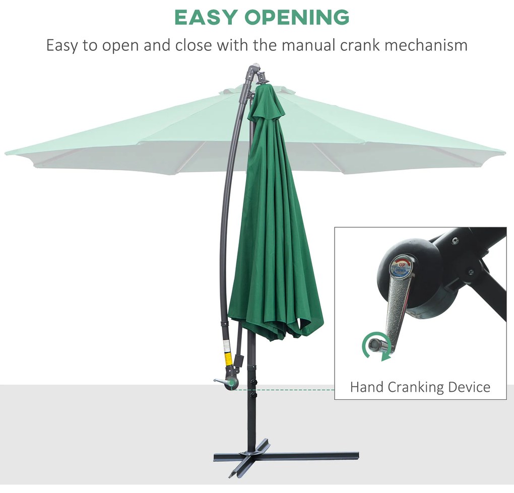 Outsunny Umbrelă Laterală din Metal, Verde, 3m, Protecție UV, Ideală pentru Grădină și Terasă | Aosom Romania