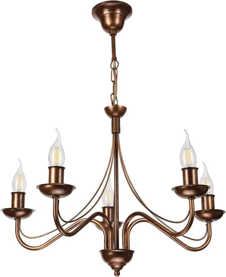 Candelabru ANTON cu lanț, 5 x E14 / 15W / 230V, bronz