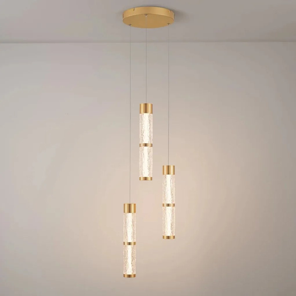 Lustra cu 3 pendule LED alama aurie DECORO