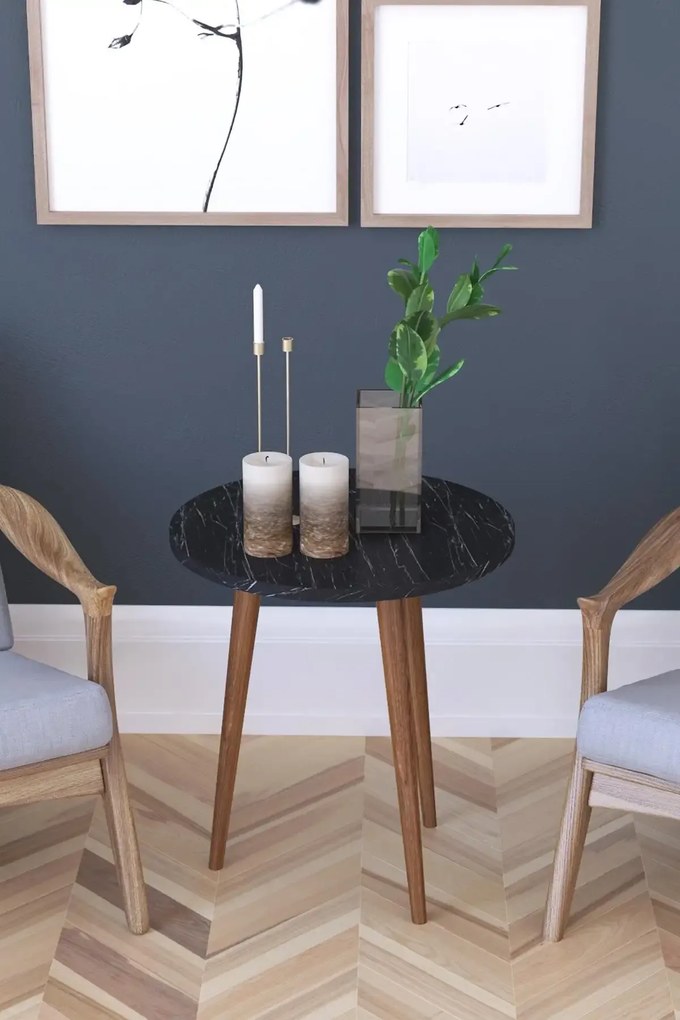 Masa de servire laterala Barcelona 45 x 50 cm, Negru marmorat