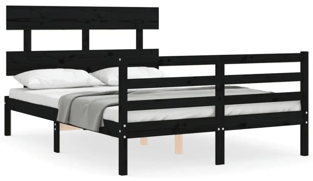 3195070 vidaXL Cadru de pat cu tăblie dublu, negru, lemn masiv