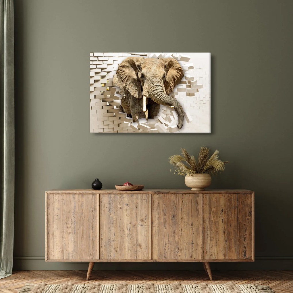 Tablou - Elefant spârgând peretele (90x60 cm)