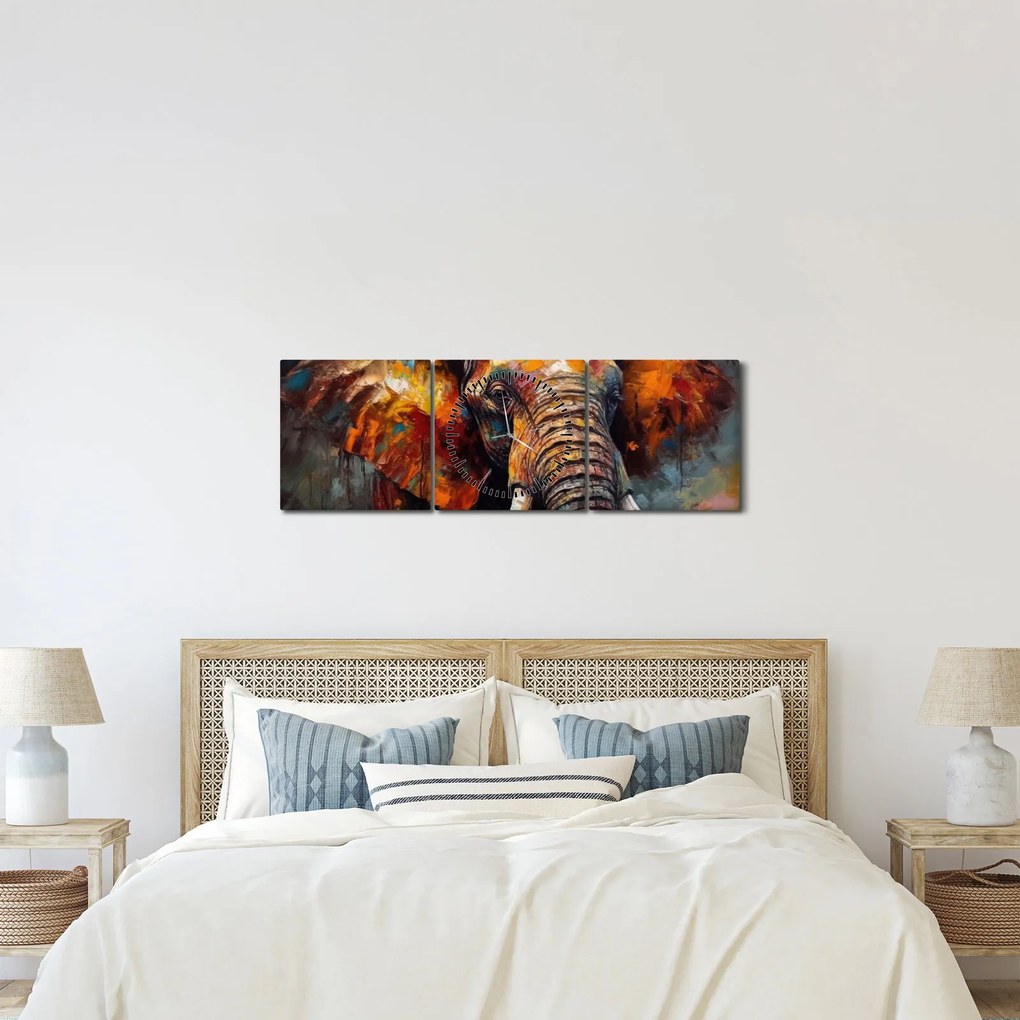 Tablou - Pictura unui elefant (cu ceas) (90x30 cm)