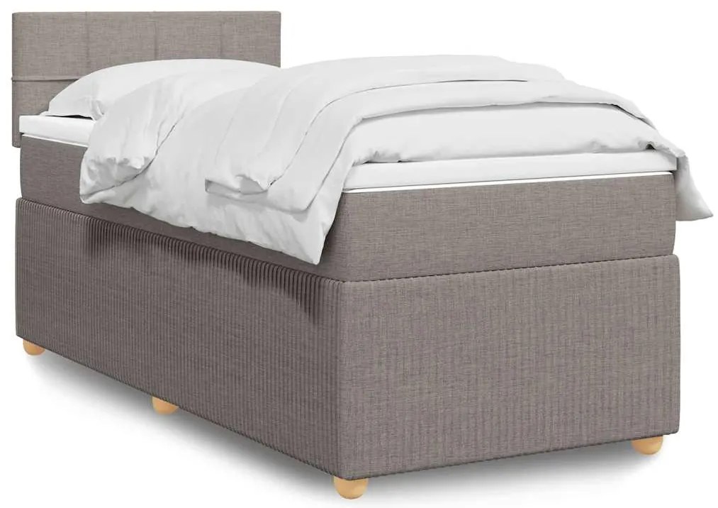 vidaXL Pat box spring cu saltea, gri taupe, 100x200 cm, textil