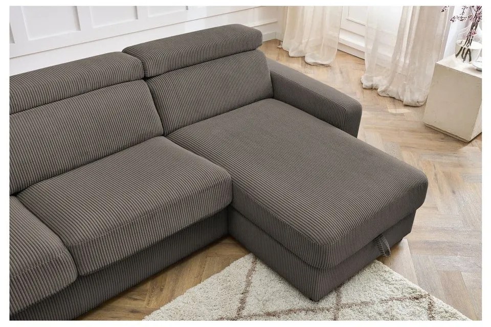 Colțar gri/maro extensibil cu tapițerie din catifea reiată (cu colț variabil) Monaco – Bobochic Paris