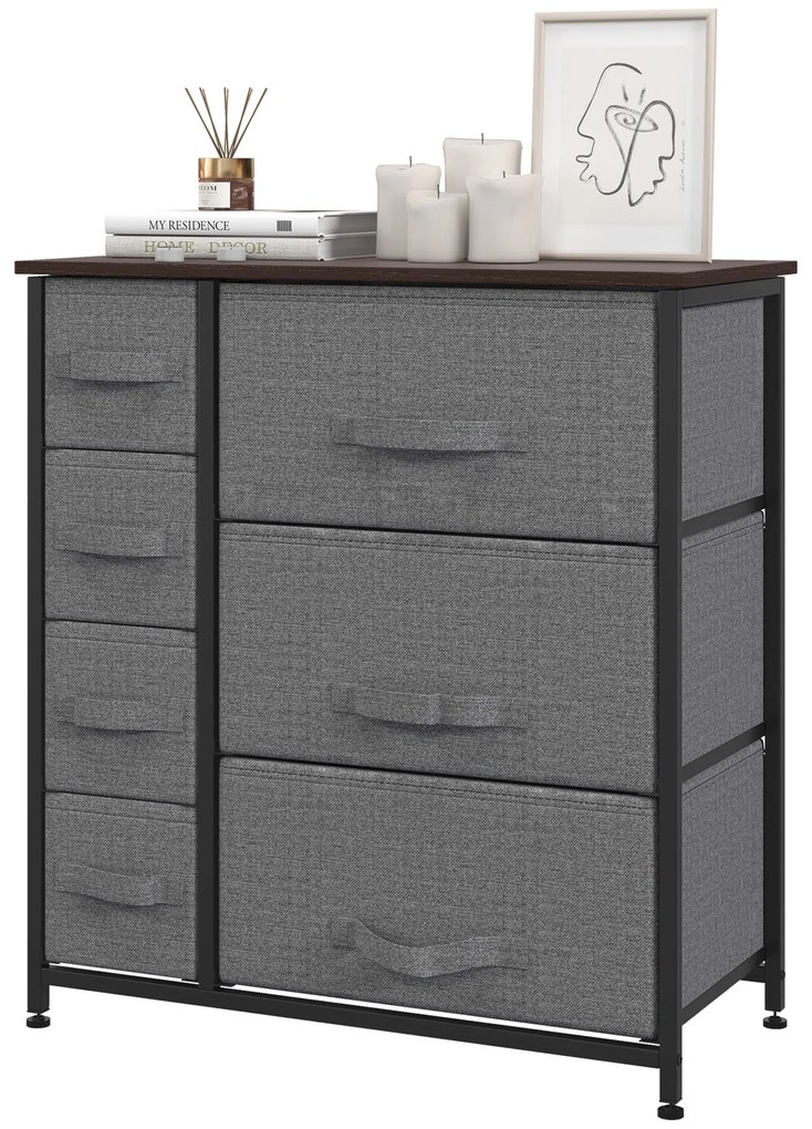 HOMCOM Șifonier 7 sertare din material textil, mobilier de depozitare modern, cadru din oțel, 63,5 x 30 x 71 cm, gri închis | Aosom Romania