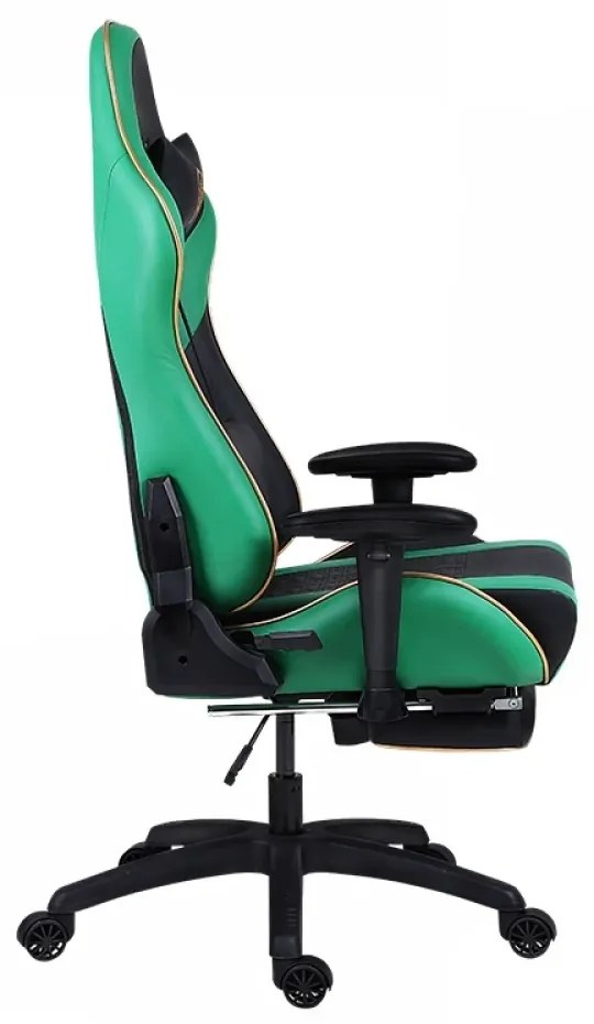 RESIGILAT- DOWINX Scaun gaming, ergonomic, pernă lombară cu masaj, suport pentru picioare, piele PU matlasata, respirabila, cotiere 4D, rezistent 150 kg, Negru/Verde