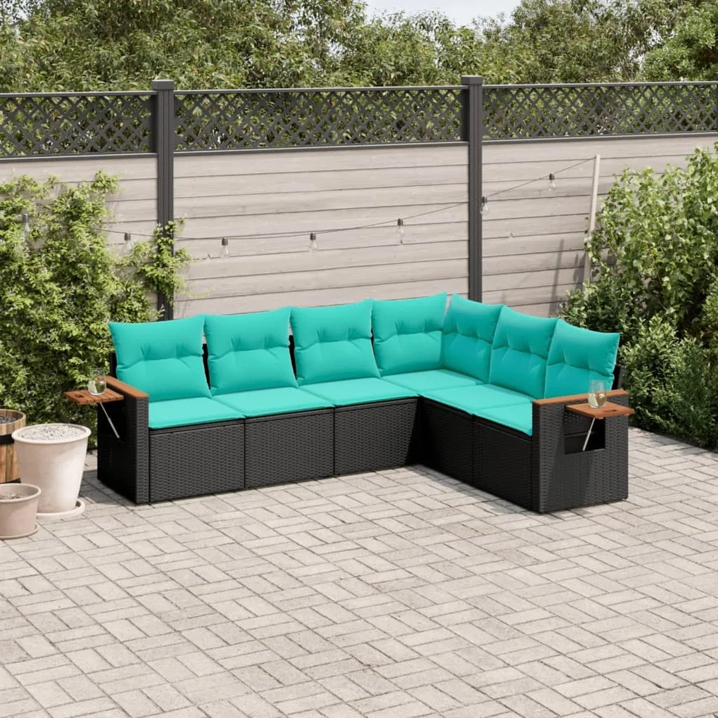 vidaXL Set canapele de grădină cu perne, 6 piese, negru, poliratan
