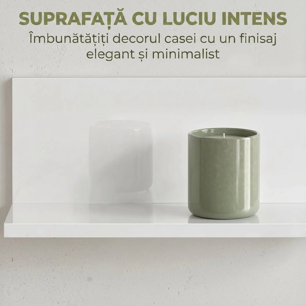 HOMCOM Etajeră de Perete pentru Living și Dormitor, Grosime 1,5 cm, Raft Suspendat din Lemn, 127x12x18 cm, Alb Lucios | Aosom Romania
