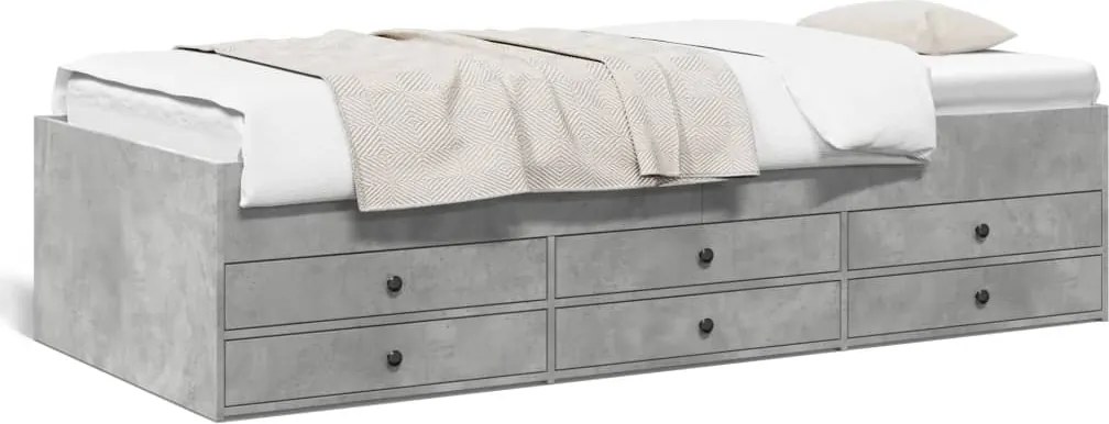 vidaXL Pat de zi cu sertare fără saltea, gri beton, 100x200 cm