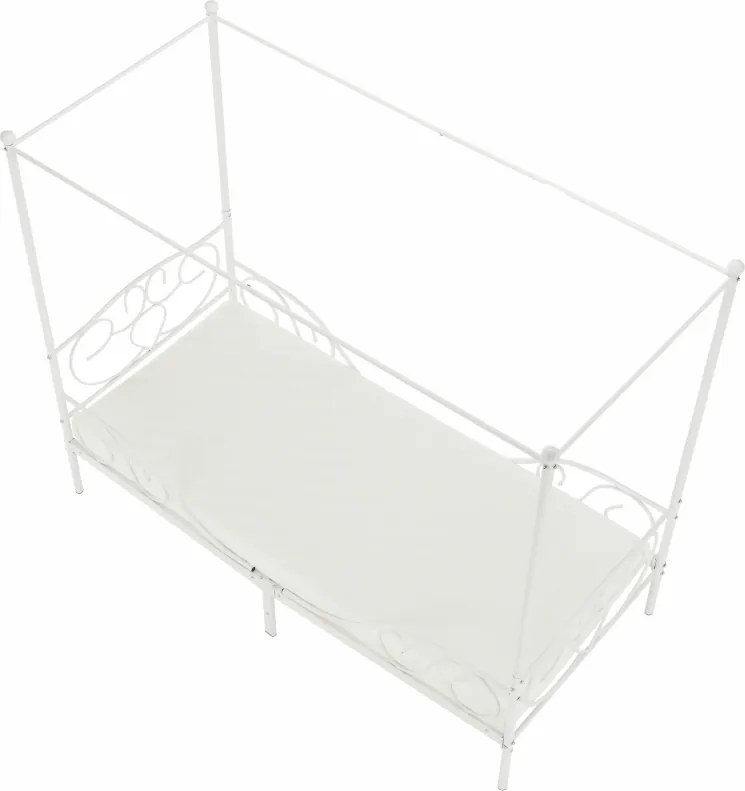 Pat metalic cu baldachin,  alb, 90x200, ADELISA