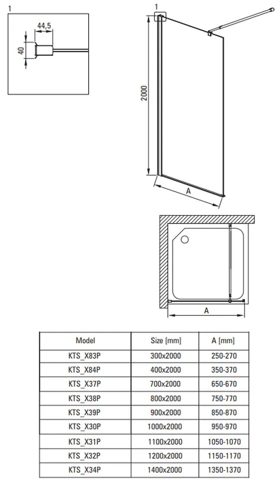 Paravan dus profil crom walk-in sticla securizata 140x200 cm, Deante Kerria Plus Crom lucios, 1400x2000 mm