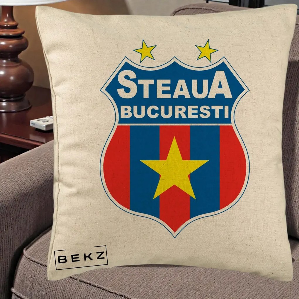 Perna Personalizata Steaua Bucuresti Fotbal, 40x40 cm, Bej, Husa Detasabila, Perna Inclusa, BEKZ®