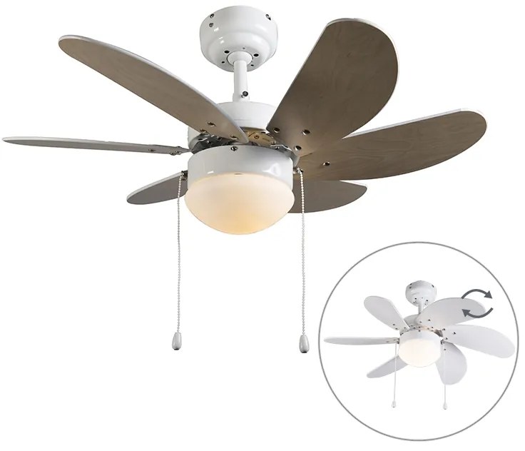 Ventilator de tavan alb cu imprimeu lemn 80cm cu comutator cu lanț - Fresh