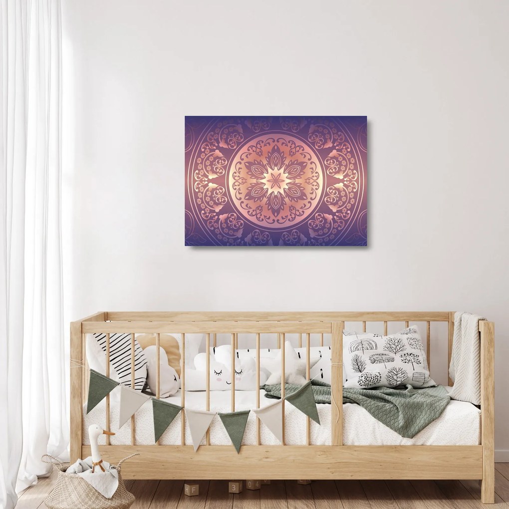 Tablou pe sticlă - Mandala pe gradient violet (70x50 cm)