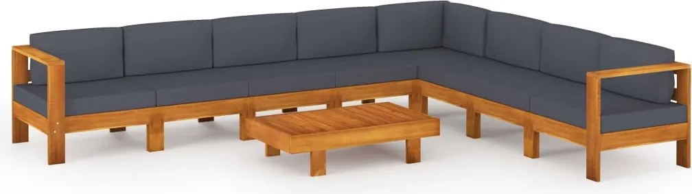vidaXL Set mobilier grădină perne gri închis, 9 piese, lemn acacia