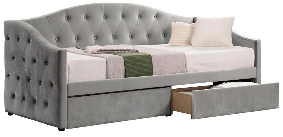 Pat de o persoană (divan) 90 cm Zonas (gri) (cu somieră) (cu sp. depozitare). 1116569