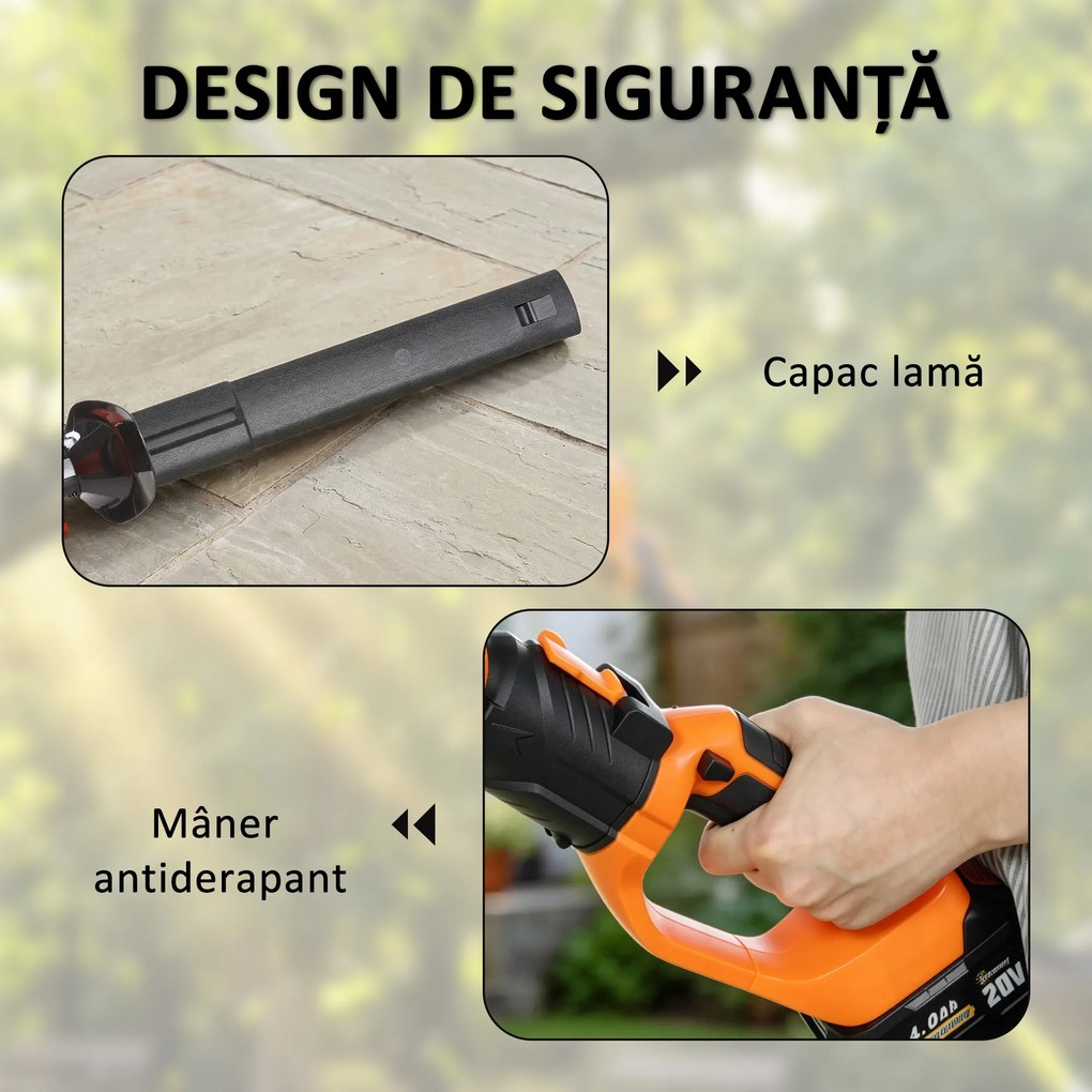 Outsunny Trimmer pentru Gard Viu pe Baterie 18V, Trimmer pentru Grădină cu 2 Baterii de 4Ah, Încărcător, Târnă Telescopică Reglabilă din Aluminiu, Lamă Cu Acțiune Dublă de 51cm pentru Ramuri, Portocaliu | Aosom Romania