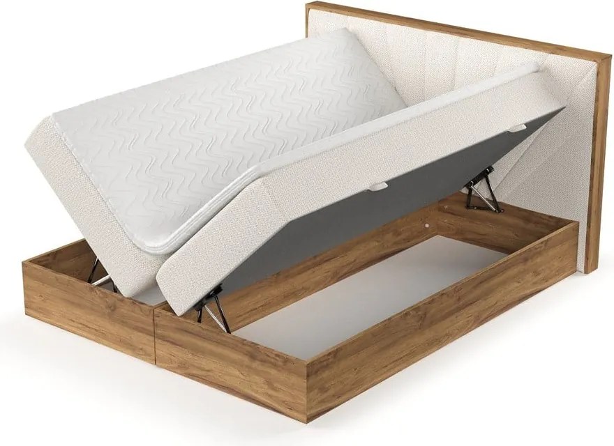 Pat boxspring crem/în culoare naturală cu spațiu de depozitare 160x200 cm Asahi – Maison de Rêve