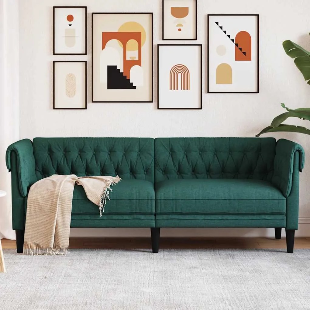 vidaXL Canapea Chesterfield cu 3 locuri, verde închis, material textil