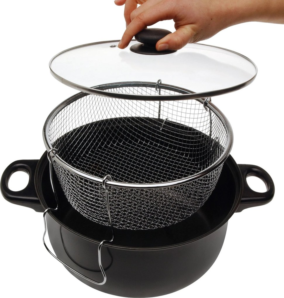 Oală cu coș și capac de sticlă, 26 cm