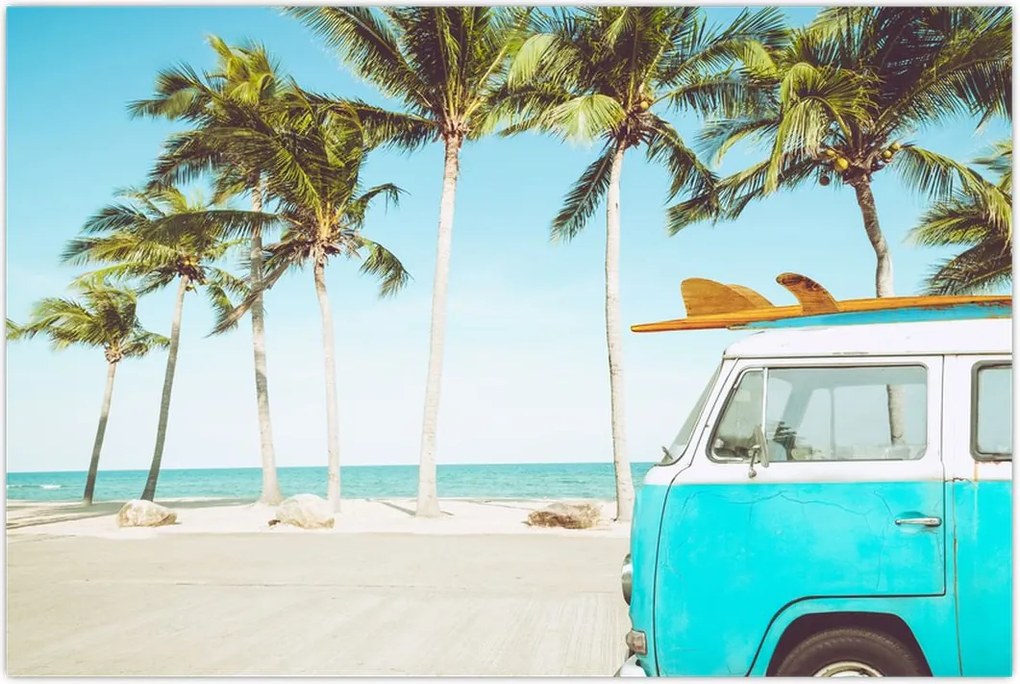 Tablou - Vintage, furgonetă, plajă (90x60 cm)