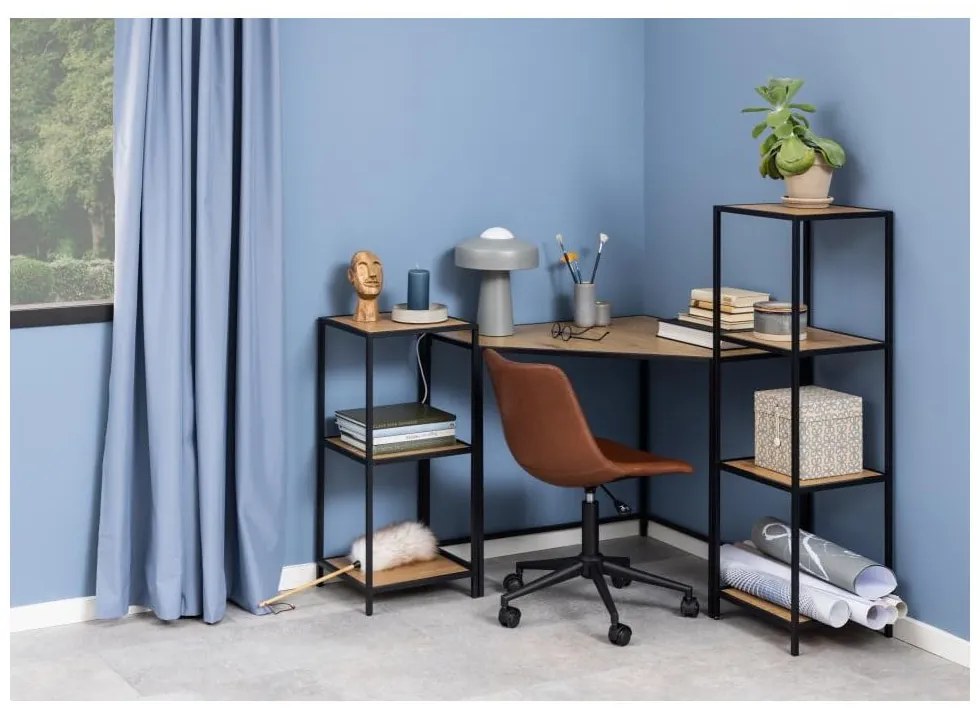 Bibliotecă neagră/în culoare naturală cu aspect de lemn de stejar 37x83 cm Seaford – Actona