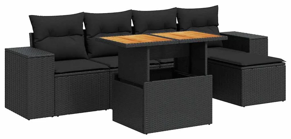 3327359 vidaXL Set mobilier de grădină cu perne, 6 piese, negru, poliratan