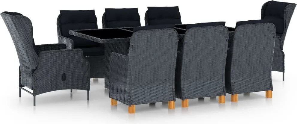 vidaXL Set mobilier exterior cu perne, 9 piese, gri închis, poliratan