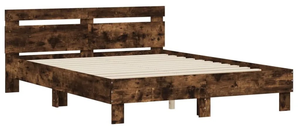 3207417 vidaXL Cadru de pat cu tăblie stejar fumuriu 150x200 cm lemn prelucrat