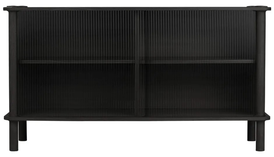 Vitrină neagră din lemn de stejar cu ușă glisantă 135x73,5x48 cm Italic – UMAGE