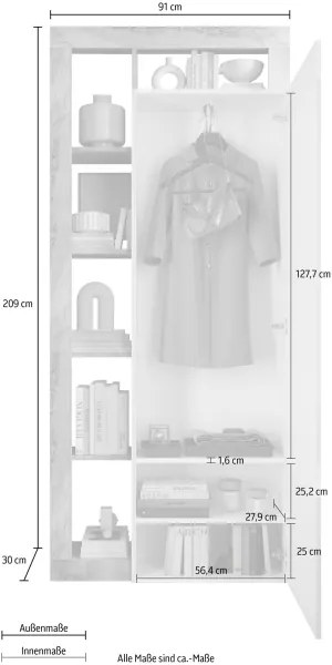 Dulap de haine LENOR 91 x 209 cm, alb/gri beton