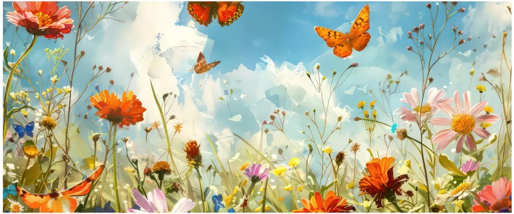 Tablou - Fluturi pe pajiștea de vară (120x50 cm)