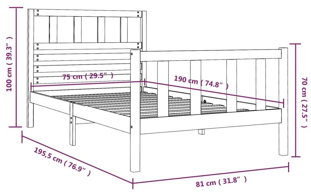Cadru de pat Small Single 2FT6, 75x190 cm, lemn masiv Maro, 75 x 190 cm