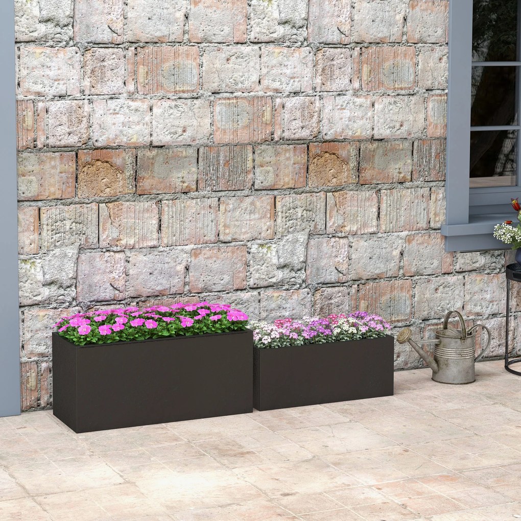 Outsunny Set de 2 Jardiniere, Jardiniere Înălțate cu Găuri de Drenaj, Ghivece de Flori Stivuibile pentru Grădină, 71x29x32 cm, Negru | Aosom Romania