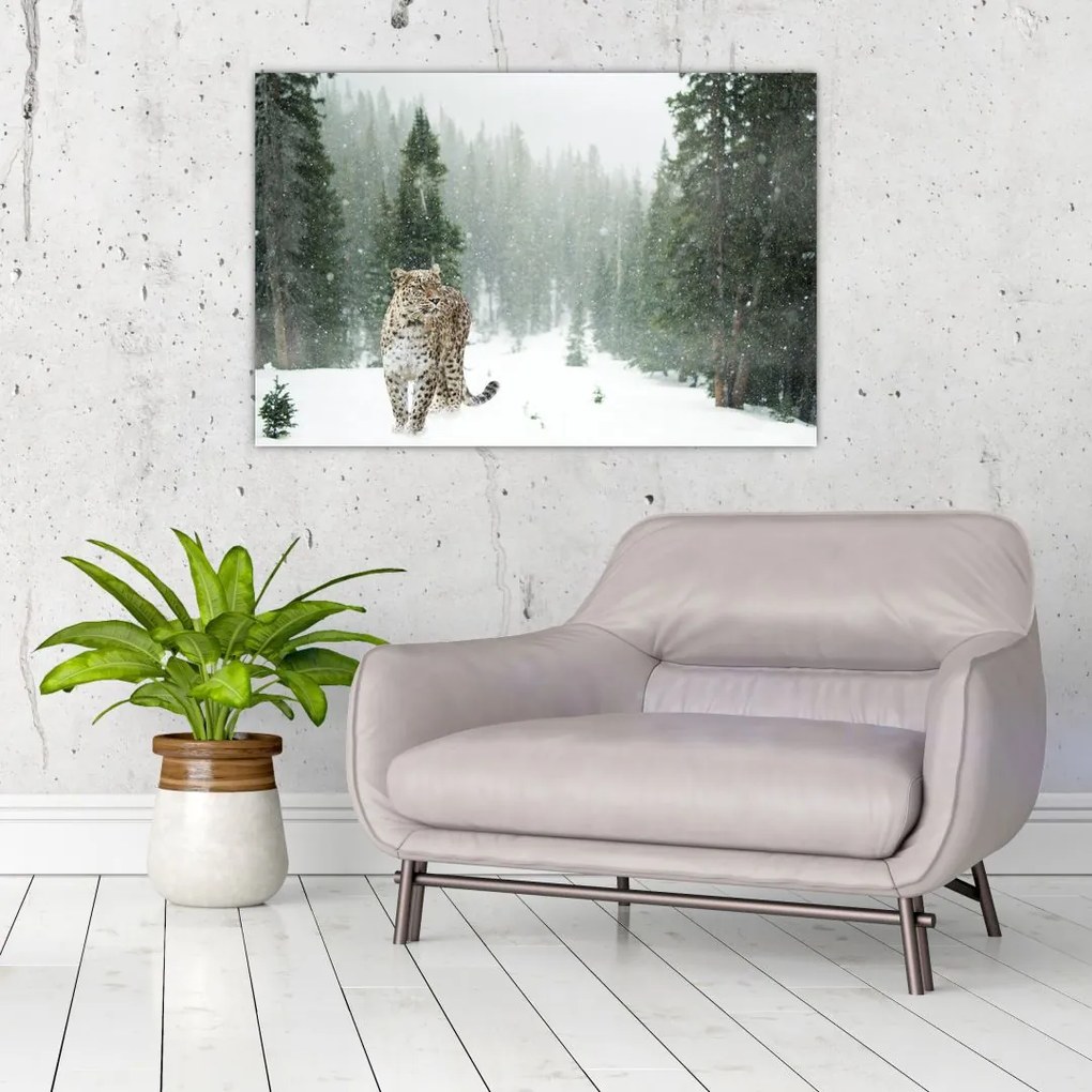 Tablou cu leopard în zăpadă (90x60 cm)