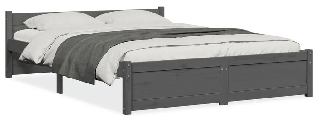 815021 vidaXL Cadru de pat dublu, gri, 135x190 cm, lemn masiv