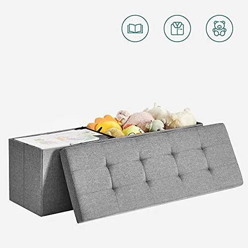 Bancheta cu spatiu depozitare, textil / MDF, gri, Songmics, LSF77G