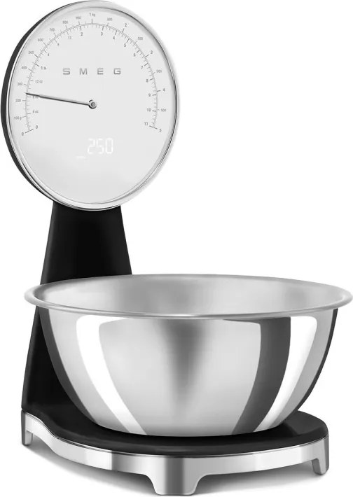 Cantar de bucatarie Smeg KSF01BLWW, Afisaj analogic si digital, Pana la 5 kg/5 l, Functie TARE, Afisaj LED, Baterie reincarcabila, Negru