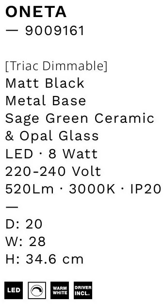Aplica de perete LED decorativa ceramica Alb, Verde, ONETA