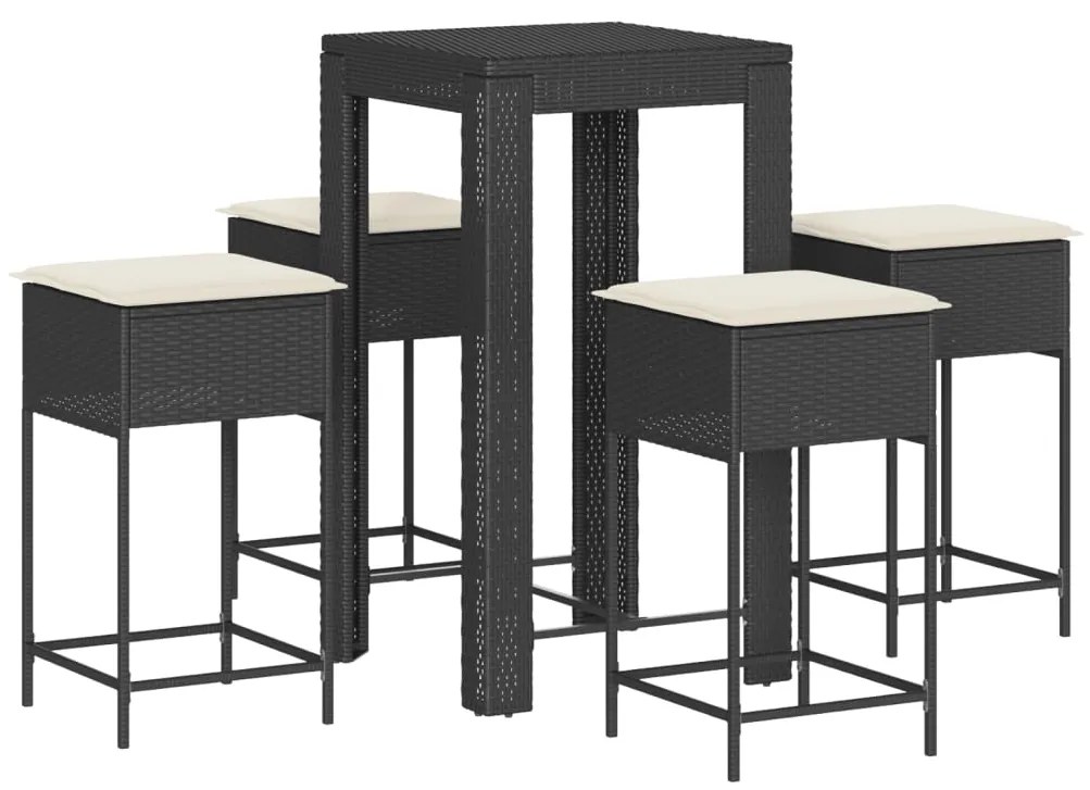 3261449 vidaXL Set mobilier bar de grădină cu perne, 5 piese, negru, poliratan