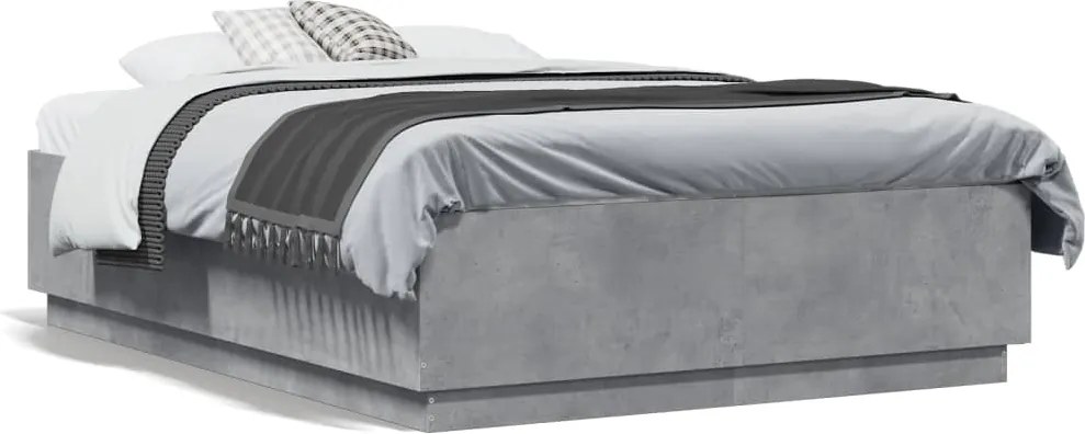 vidaXL Cadru de pat, gri beton, 140x190 cm, lemn prelucrat