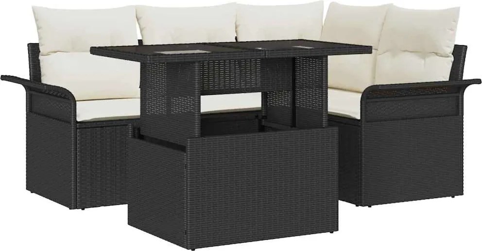 vidaXL Set de canapele pentru grădină cu pernă 5 pcs Negru Rattan poli