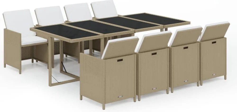 vidaXL Set mobilier pentru grădină cu perne, 9 piese, bej, poliratan