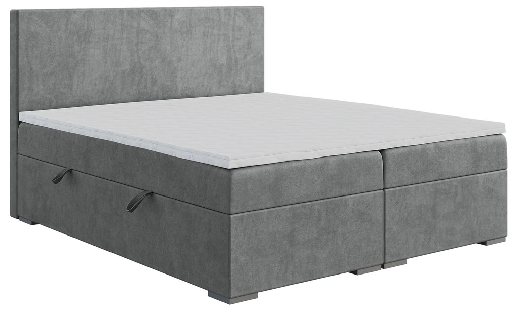 Pat matrimonial Boxspring 180 cm Lemmy (Beton) (cu saltea și sp. depozitare). 1043396