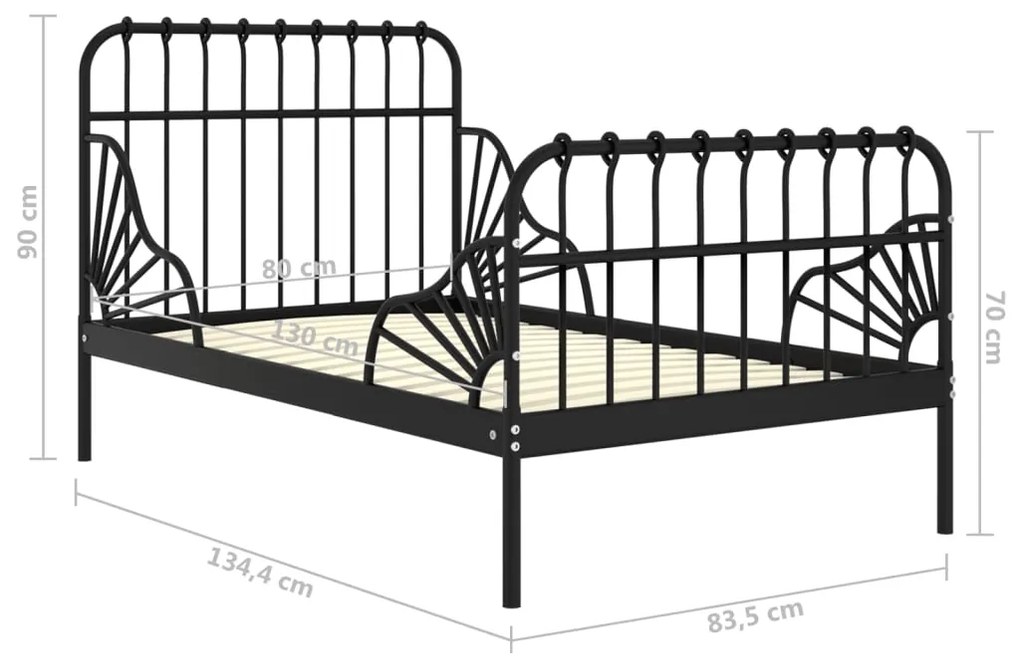 Cadru de pat extensibil, negru, 80x130 200 cm, metal Negru