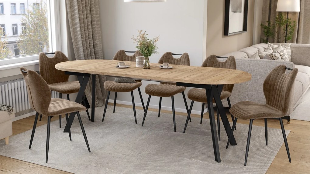Mazzoni Masă ovală extensibilă ALMO Stejar Craft Auriu / picioare negre