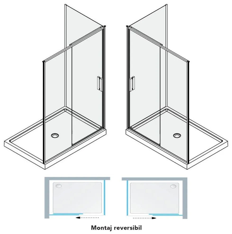 Cabina dus dreptunghiulara crom 100x80 cm Mediterraneo Iris 1000x800 mm