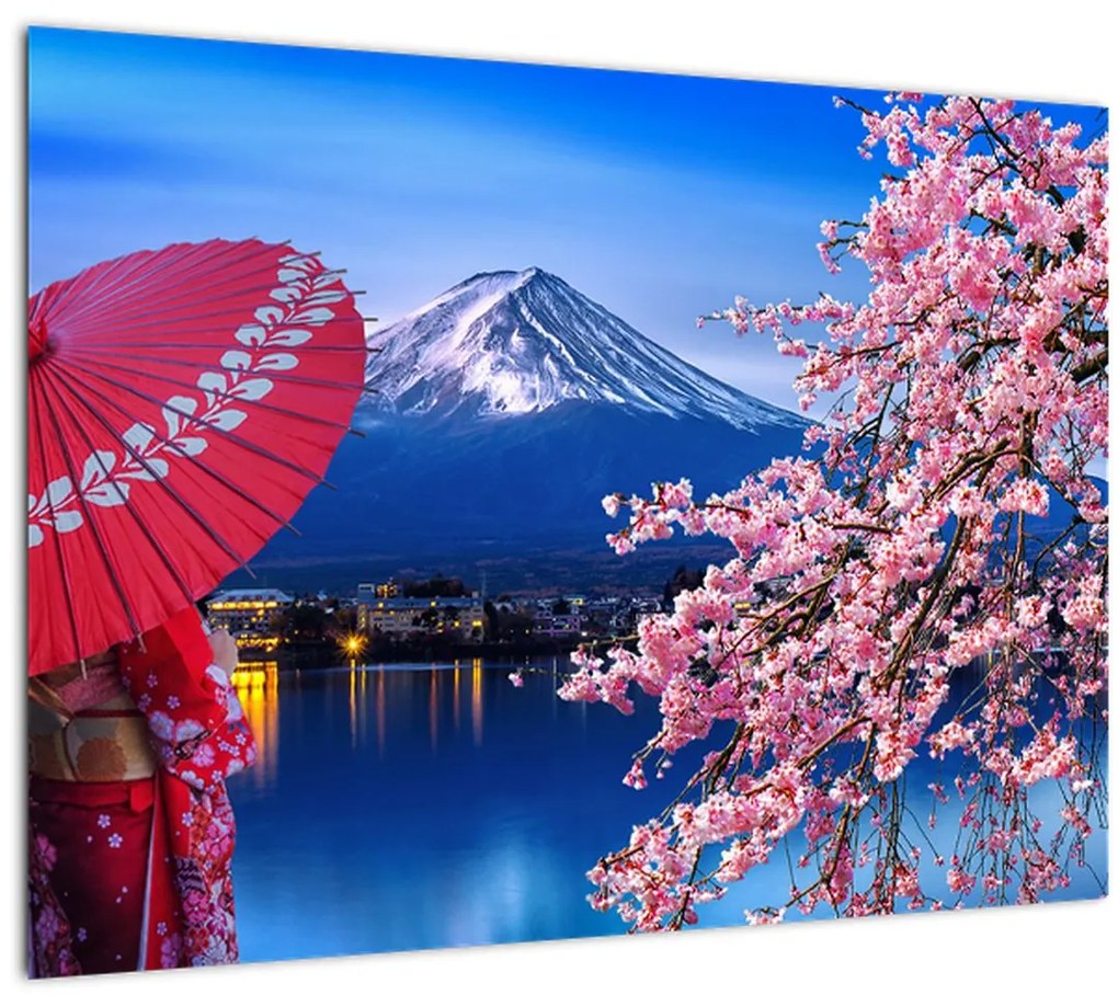 Tablou pe sticlă - cu privire la munte - Japonia (70x50 cm)